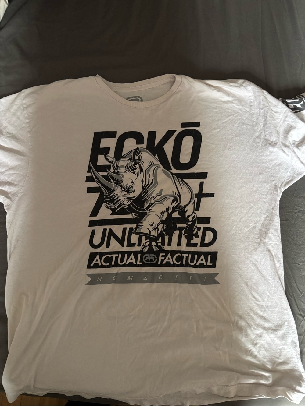 Ecko Unlimited White Short Sleeve Tee with Black Rhino Graphic